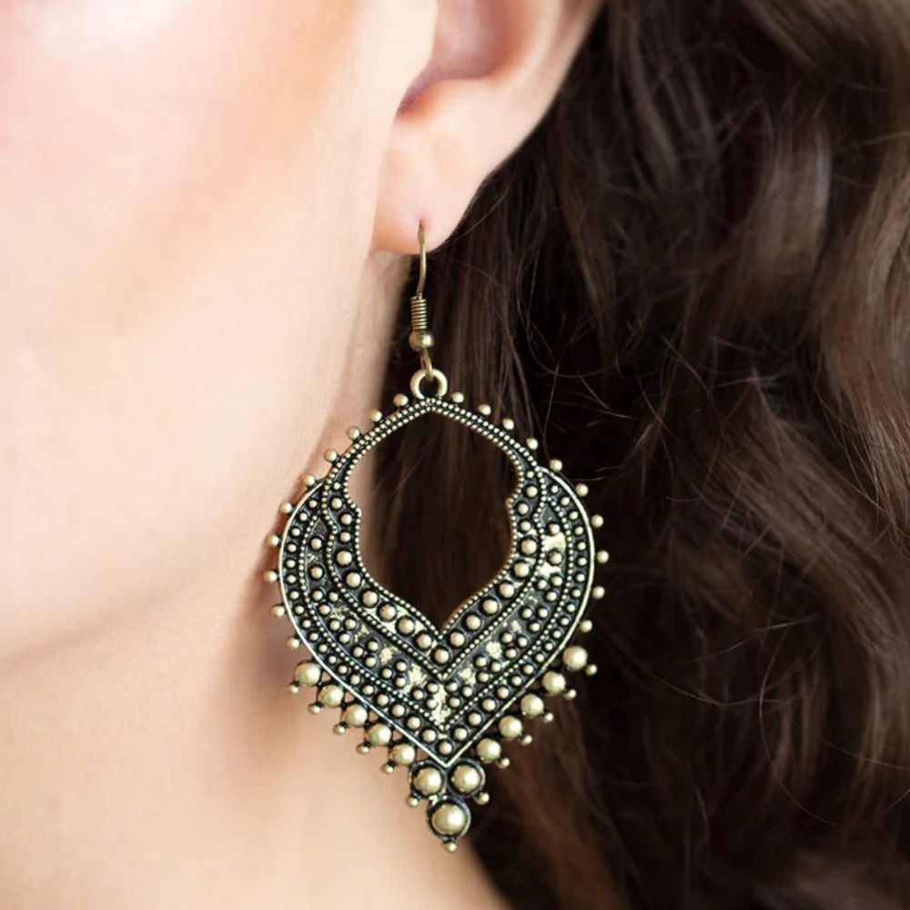 Sweep it Under the Rugged brass earrings paparazzi e49